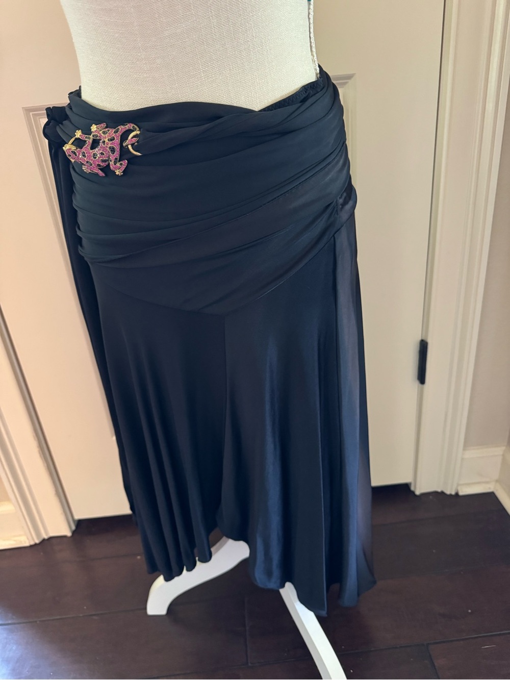 Iceberg Black Draped Midi Skirt with Embellished Accent
